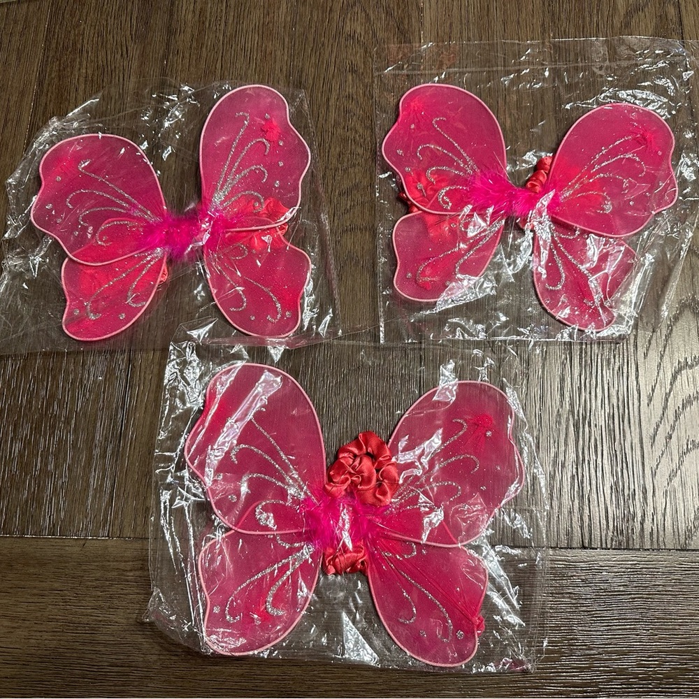 NEW 3 pairs of Infant Fairy Glitter Wings Fuchsia Photography Props